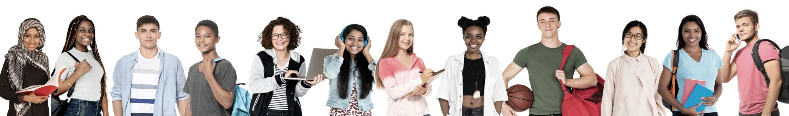 Multicultural students smiling in a row